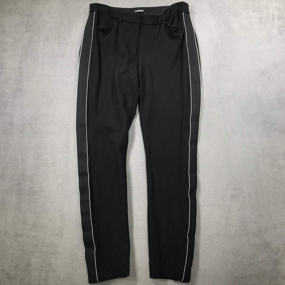 Express Skinny Pants Womens 12R Black Excellent White Side Stripe High Rise